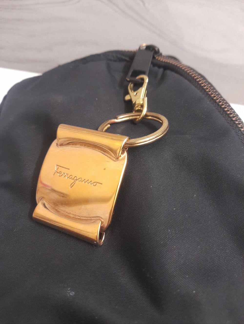 Salvatore Ferragamo Gold Tone Bag Charm Keychain Set